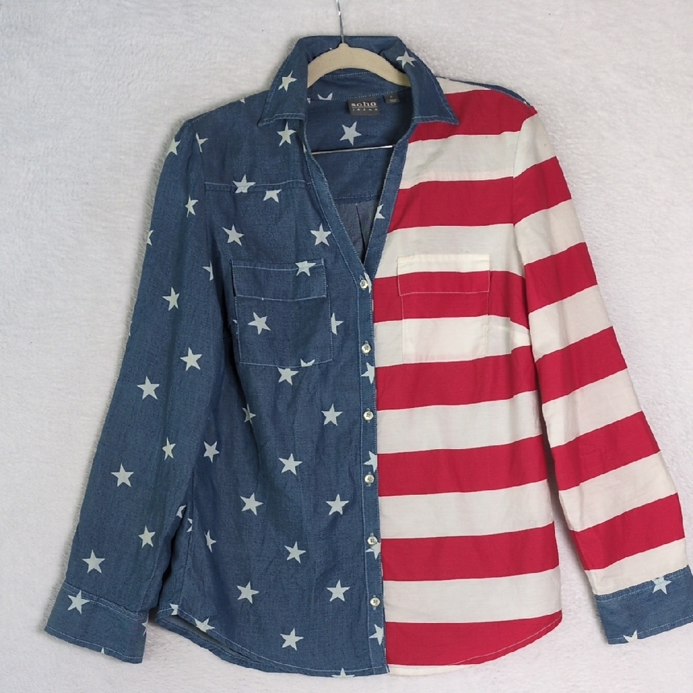 Soho New York Women's Americana Freedom Button Down Shirt Size S